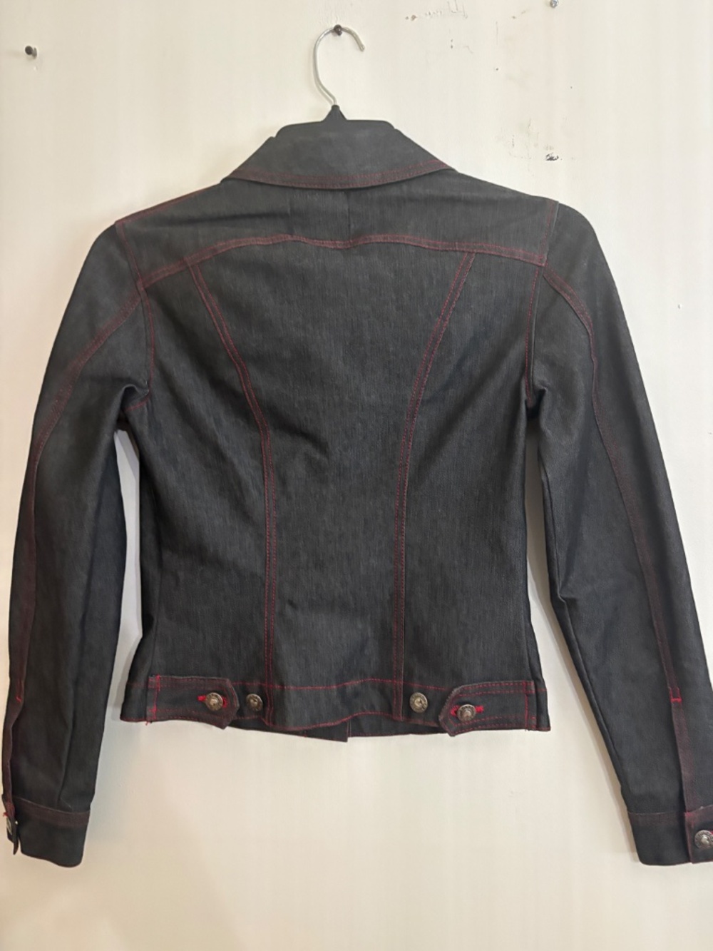 VINTAGE 1990s X0X0 JEANS Dark Blue with Red thread detail Denim Jacket - Size S - Picture 9 of 14